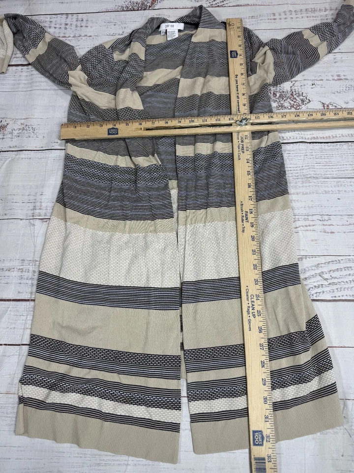 Cárdigan Suéter Per Se Beige Stipe Frente Abierto Tejido Manga Larga Talla M Foto 3 de 4