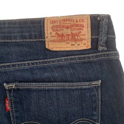 Vintage Levi's 596 Straight Jeans Womens 34 (SHORTENED) Dark Blue