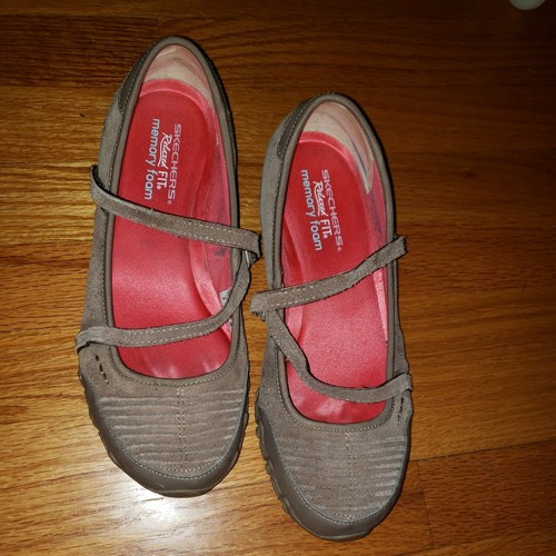 Skechers Relaxed Fit Memory Foam Brown Suede Leather Strappy Maryjane Shoes sz 9 - Picture 2 of 5