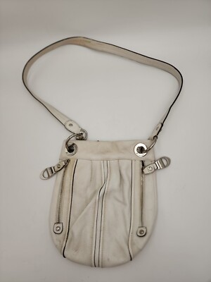 B Makowsky Pebble Leather Crossbody Messenger Medium  Off White Handbag