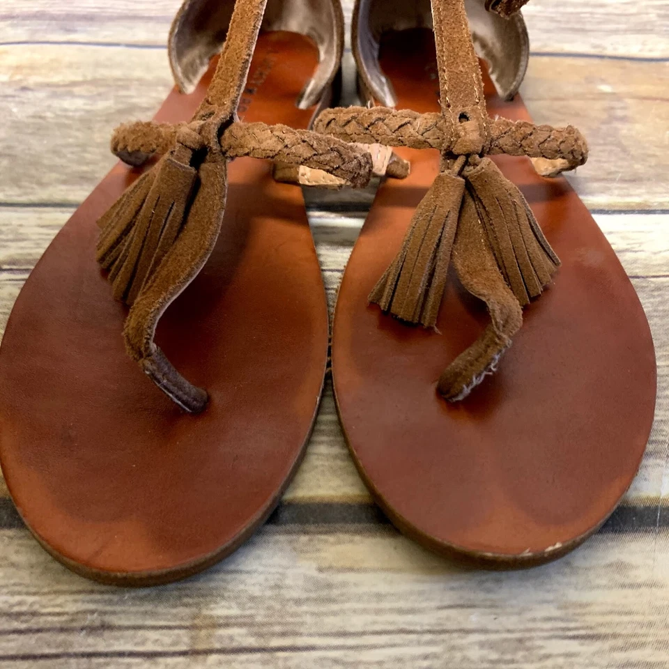 Sandalias de Tanga Lucky Brand Marrón Gamuza Cuero Borla Tirantes para Mujer 6.5 M EE. UU. Foto 4 de 4