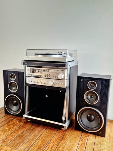 Bespoke 1980's Vintage Sony Record Player & Cassette Hifi system Inc Cabinet