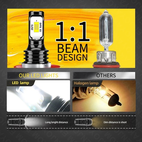 H11 LED Fog Light Bulb Combo 6000K White For Hyundai Santa Fe Sport 2013-2018 - Picture 7 of 11