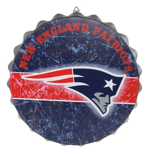 New England Patriots Bottle Cap Wall Sign Distressed Room Bar Decor Metal 13.5" - Picture 2 of 2