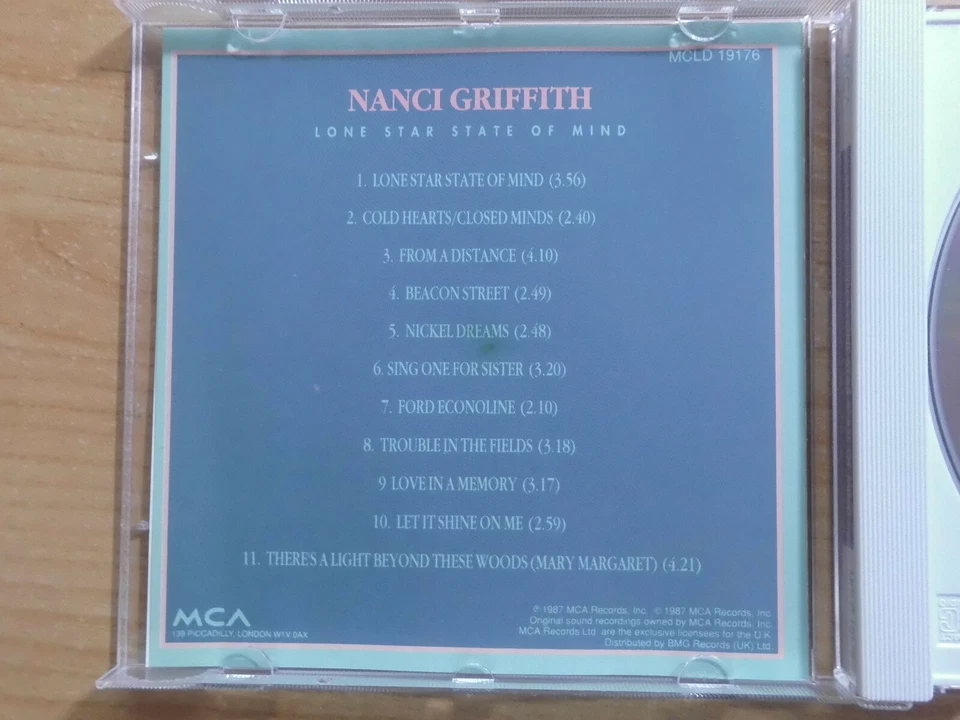NANCI GRIFFITH CD: LONE STAR STATE OF MIND (UK;MCA Records – MCLD 19176) - Bild 3 von 3