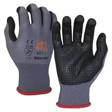 WOLF Work Gloves Nitrile Foam Palm Coated With Dots Grips Nylon Shell 12 Pairs