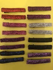  6 Retro Glitter Hair Clips - Red, Magenta, Black, White, Silver, Purple, Blue