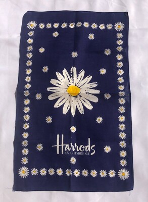 Vtg Harrods Knightsbridge Blue Linen Blend Daisy Print Tea Towel
