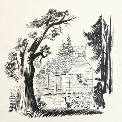 Woman & Geese Rustic Cabin Primitive Art DIGITAL DOWNLOAD Print at Home
