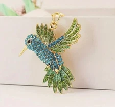 Beautiful Hummingbird Rhinestone Gold Key Chain Purse Backpack Charm Keychain