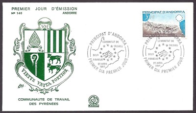Französisch Andorra 1984 - Karte der Pyrenäen, Berge, Berge, Karte - FDC