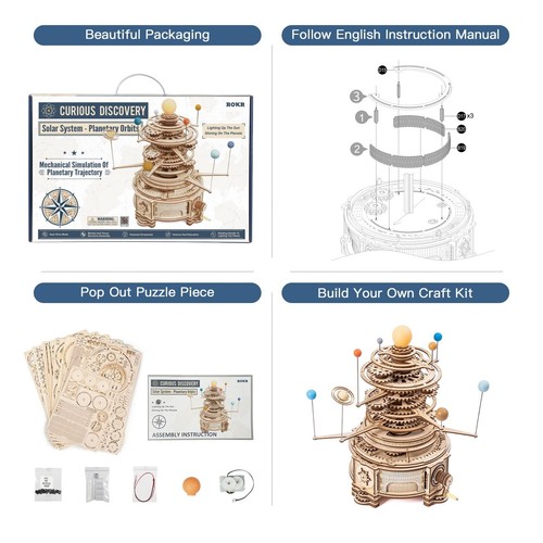 ROKR Solar System Rotatable Orrery 3D Wooden Puzzle DIY Assembly Kits STEM Toys - Picture 7 of 10