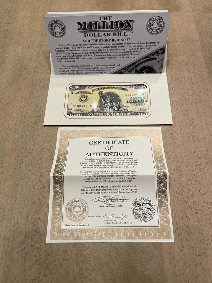 Million Dollar Bill - IAM Collector Series 1988 With Cert of Auth & Paperwork - Image 2 of 4