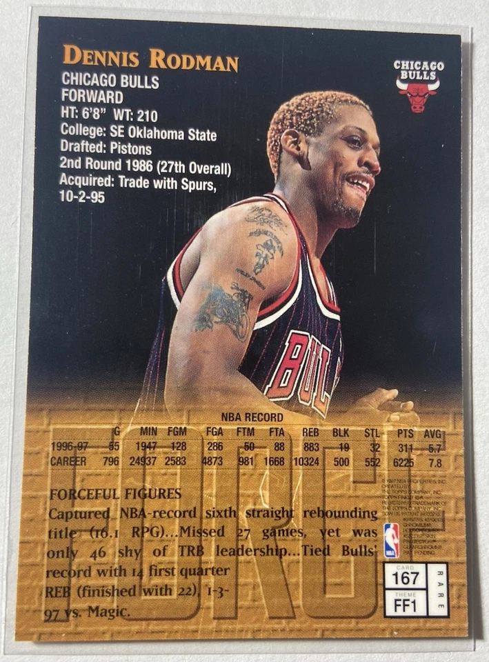 Dennis Rodman 1997-98 Topps Finest Force RARE Insert Card #167 W/ Coating Film - Image 4 of 4