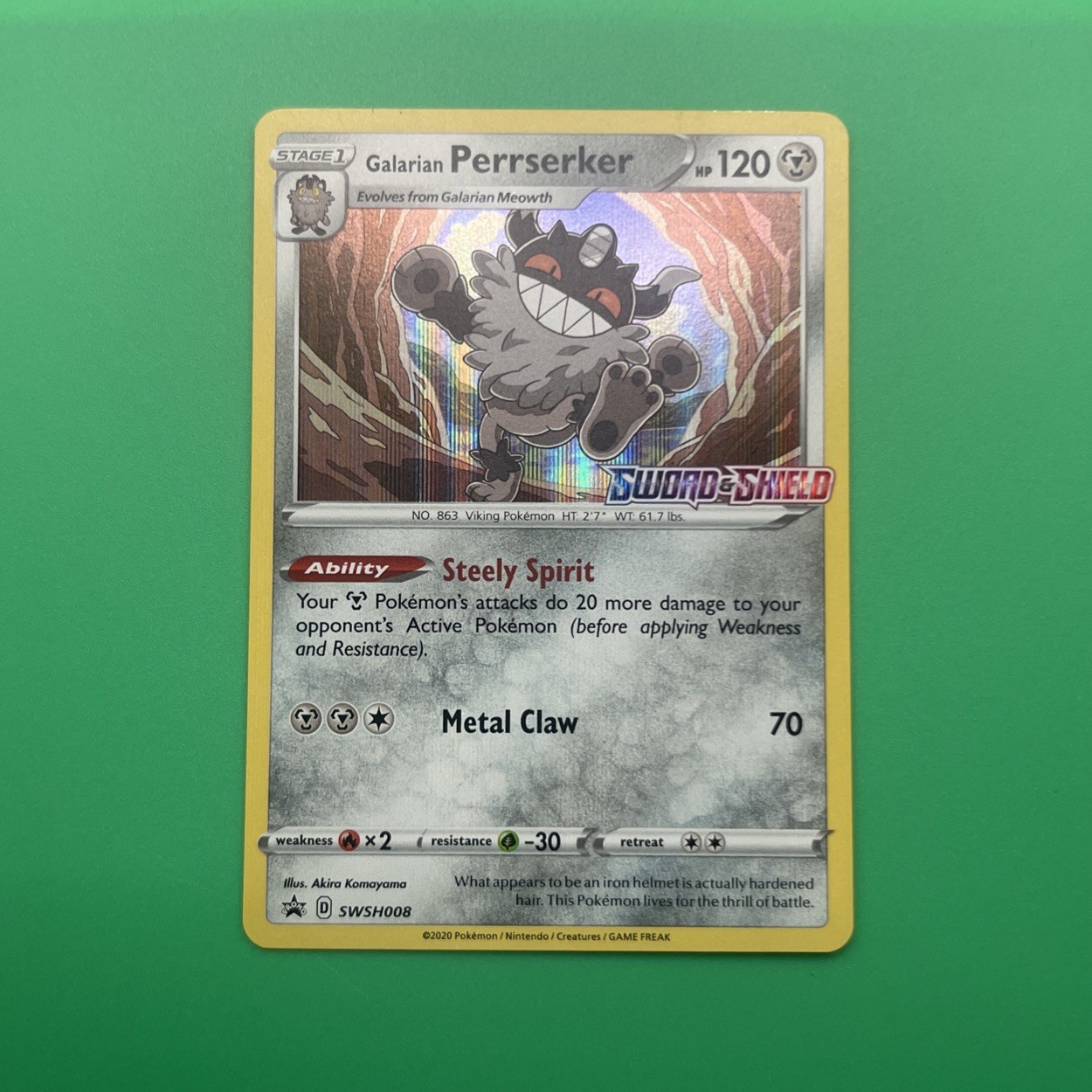 Pokemon Galarian Perrserker Promo Sword & Shield Card SWSH008 NM