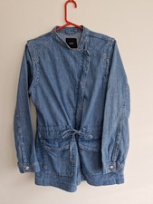 Womens Next 100% Cotton Blue Denim Zip Up Tie Waist Jacket UK 12