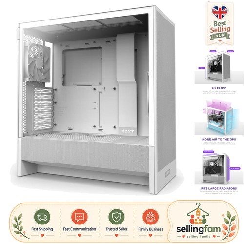 Compact ATX Mid-Tower PC Case - White with Tempered Glass & Pre-Installed Fans