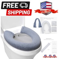 Toilet Seat Cover,Bathroom Soft Thicker Warmer with Snaps Fixed Stretchable W...
