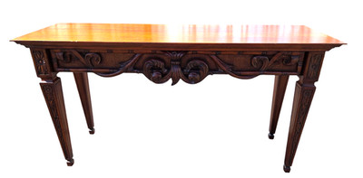 Ethan Allen Mahogany Carved French Regency Sofa Hall table Console Woven Cane
