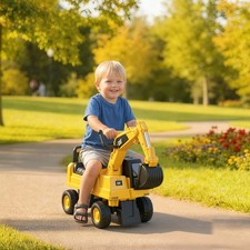 CAT Licensed Kids Ride-On Digger w/ Manual Shovel, Horn, Hidden Storage - Yellow