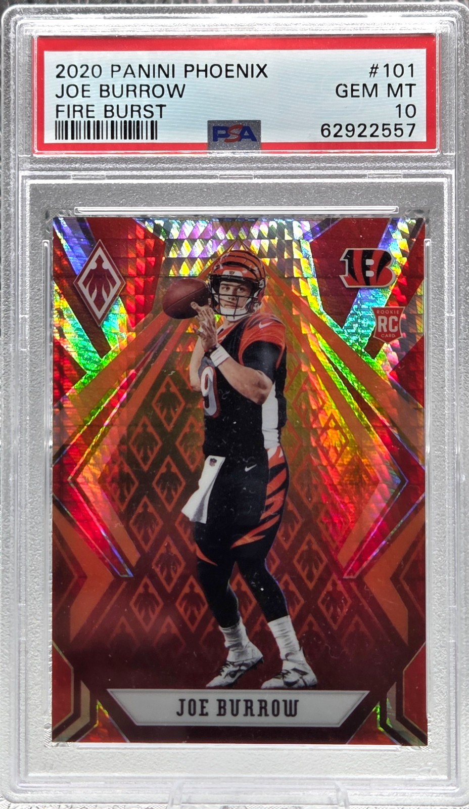 2020 Phoenix FIRE BURST REFRACTIVE ~ JOE BURROW Rookie Card PSA 10 GEM MINT