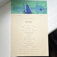 P&O Strathmore Breakfast Menu Stockholm July 16, 1937 Cruise Ship Collectible