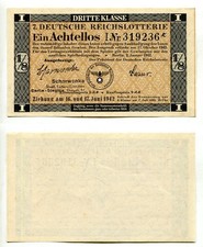 7. Deutsche Reichslotterie Dritte Klasse  1/8 Los 1942  Berlin-Steglitz