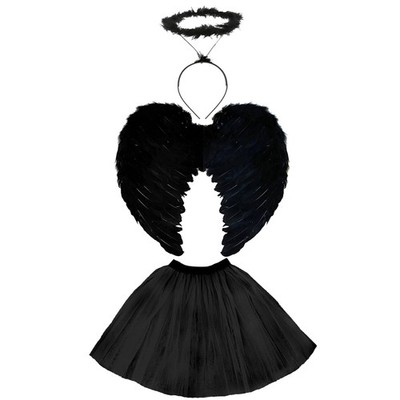 DAMEN DARK ANGEL KOSTÜM HALLOWEEN OUTIFT FEDER HALO FLÜGEL TUTU SET HEN