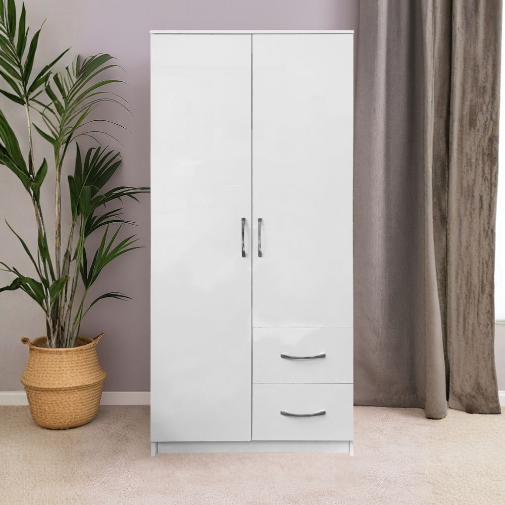 Veriaffari Bianco Armadio Multiuso Niceville 2 Ante E 2 Cassetti 76X50x180h - Immagine 4