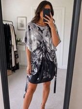 Warehouse Pure Silk Occasion Dress UK 16 Grey Black Floral Wedding Races