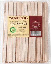 Wooden Coffee Stirrers 5.5" Coffee Stir Sticks 100 Pcs, Natural Birch Round End
