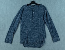 Zara Man Henley Sweater Mens S Roll Tab Sleeve Pullover Linen Blend Lightweight