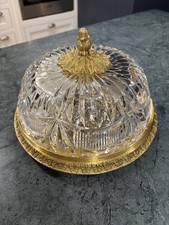 Vintage Brass Waterford Crystal Flush Mount Ceiling Light Fixture 9.5"