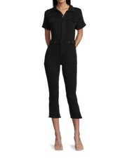 GOOD AMERICAN Cropped Utility Denim Jumpsuit - Size 5 US 10 - black