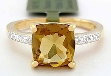 GENUINE 1.43 Cts YELLOW TOPAZ & DIAMOND RING 10k YELLOW GOLD - Free Certificate