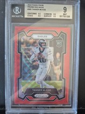 Tanner McKee Red Wave Prizm 2023 Rookie /149 Prizm Eagles BGS 9
