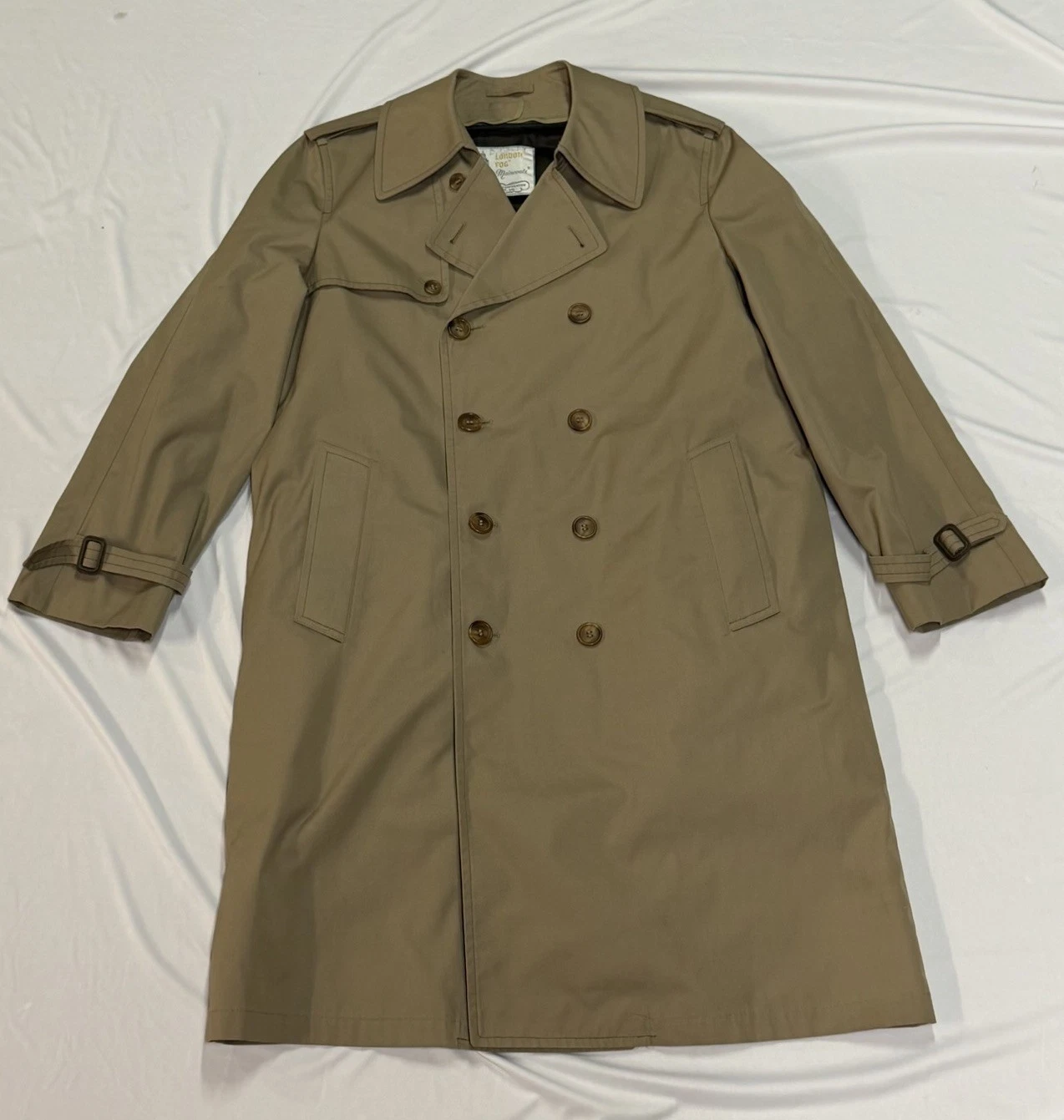 Vintage London Fog Double-breasted Longline Lined Trench Coat Men's 40R Tan