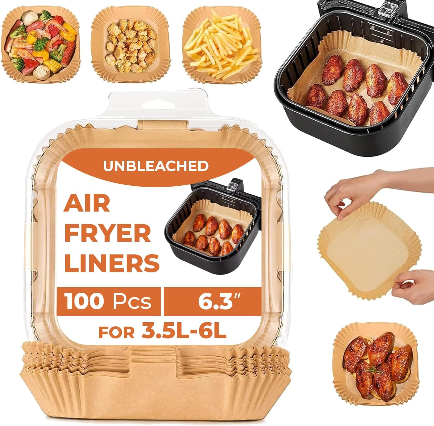 Air Fryer Liners, 100Pcs Disposable Baking Parchment Paper, Non-Stick & Greasepr