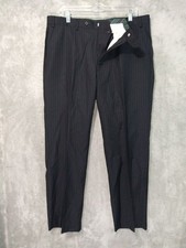 Chaps Dress Pants Mens 36x30 Black Pinstriped Wool Straight Leg Flat Front