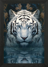 Snowcat Stripes White Ti Framed Wall Art Poster Canvas Print Picture