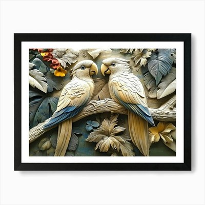Schöner Papagei 3D 8 Kunstdruck gerahmt Wandbild Poster Leinwanddruck Bild
