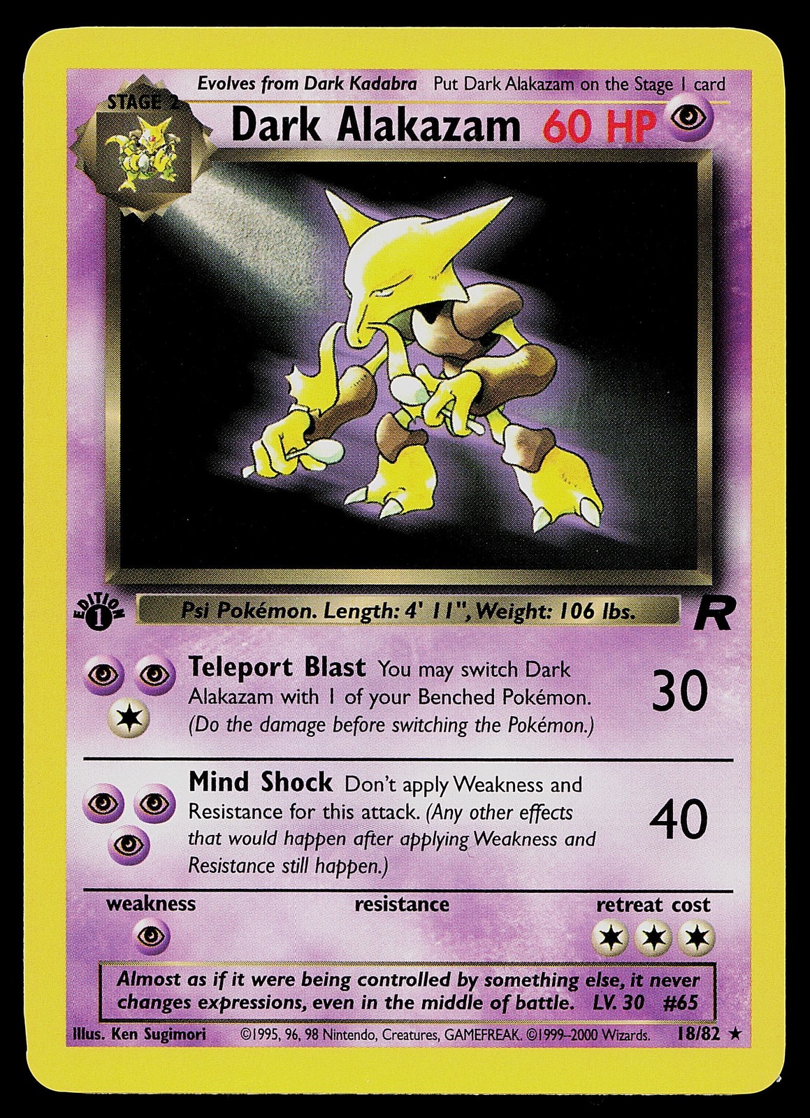 Pokemon Card - Dark Alakazam Team Rocket 18/82 Rare 1st Edition