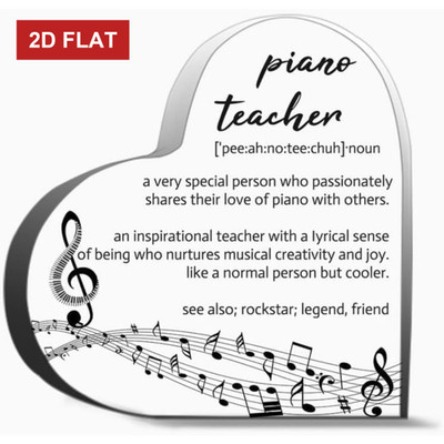 2D 1P Heart Acrylic Plaque with Music Notes for Piano Teacher Gifts Decor 4x4