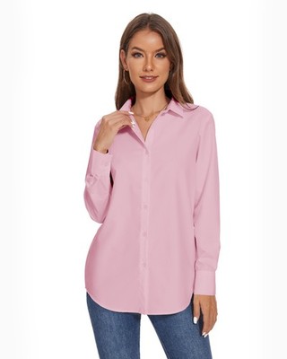 Women Long Sleeve Button Down Shirt Wrinkle free Collared Shirts Work Office