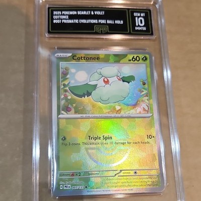 Pokémon Sv: Prismatic Evolutions Cottonee 007/131 Master Ball Holo GMA GEM MT 10