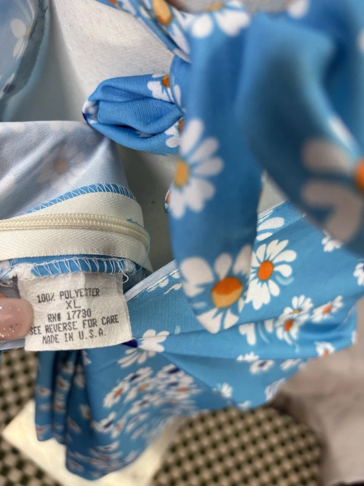 Mini Vestido Babydoll Halter Vintage Años 70 Mod Flower power S Para Mujer Cuello en V Azul Foto 4 de 4