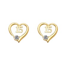 Genuine 14k Yellow Gold Cubic Zirconia 10mm Heart Screwback Safety Earring Studs