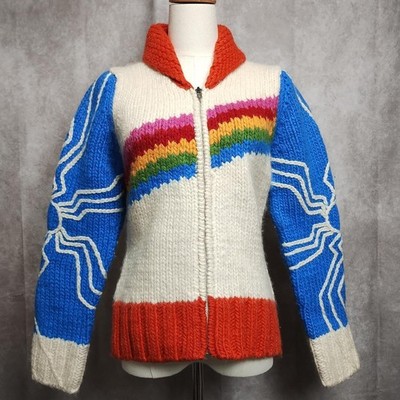 Ozone Community Country Wear Wool Knit Zip Jacket Vintage Rainbow White M Japan
