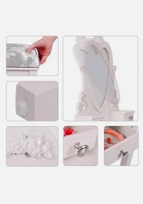Image of White Girls Dressing Table with Flip Heart Mirror, Stool And 3 Drawers. Ages 3-9