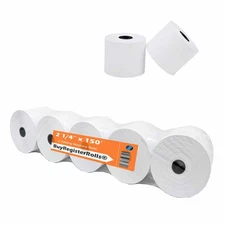 5 Rolls Adding Machine Tape, 2 1/4 x 150 ft, White, 50 GSM, One Ply, Cash